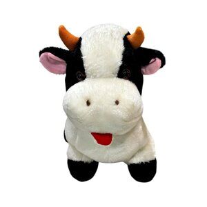 Vintage 80s Cow Bull Plush TL Toys Stuffed Animal White Black 11" Does NOT WORK